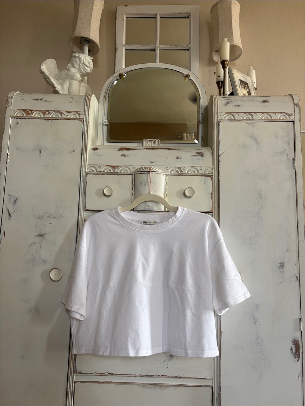 Zara  M White Cotton Cropped Tee - Brand: Zara